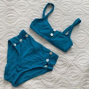 BECCA Blue Bikini Set with Button Details